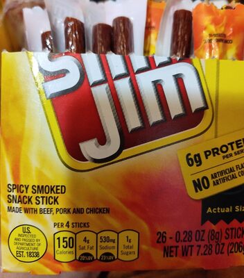 Slim Jim Smoked Meat Sticks, Spicy Flavor, 6g Protein Per Serving, Snack Size, 0.28 oz. (26-Count)