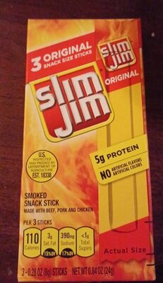 Slim Jim Original Snack Size Stick, Meat Snacks, 0.28 oz., 3 Count Box
