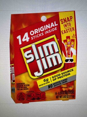 Slim Jim Smoked Meat Sticks, Easter Basket Original Flavor, 6g Protein Per Serving, Snack Size, 0.28 oz. (14 Count)