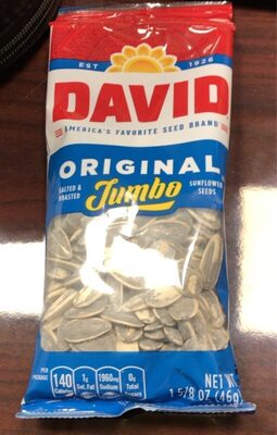 DAVID Salted & Roasted Original Jumbo Sunflower Seeds, 1.65 oz. (12 Count) Pantry Pack