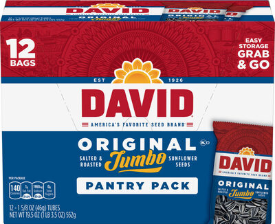 DAVID Salted & Roasted Original Jumbo Sunflower Seeds, 1.65-oz. Bag