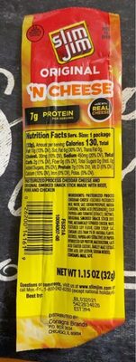 Slim Jim Beef 'N Cheese Smoked Meat Sticks, Original Flavor, 7g Protein Per Serving, 1.15 oz.