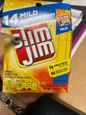 Slim Jim Smoked Meat Sticks, Mild Flavor, 6g Protein Per Serving, Snack Size, 0.28 oz. (14-Count)