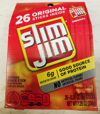 Slim Jim Smoked Meat Sticks, Original Flavor, 6g Protein Per Serving, 0.28 oz. (26-Count)