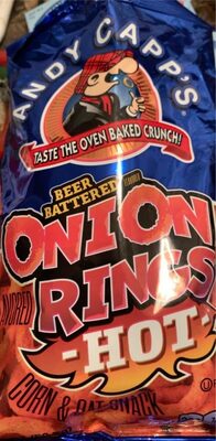 Andy Capp's Beer Battered Flavored Onion Flavored Rings Baked Oat and Corn Snacks, Hot, 2 oz.
