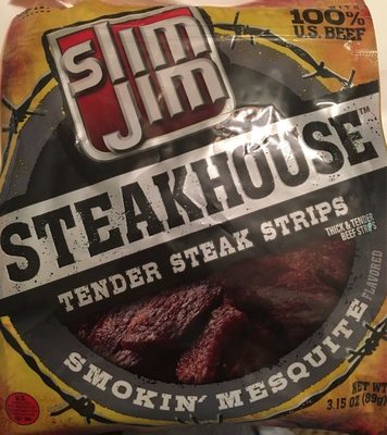 Slim Jim Smoked Steak Strips, Smokin' Mesquite Flavor, 8g Protein Per Serving, 3.15 oz.