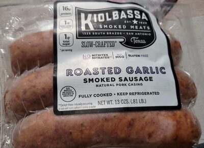 Fully Cooked Roasted Garlic Smoked Sausage Meats, Roasted Garlic