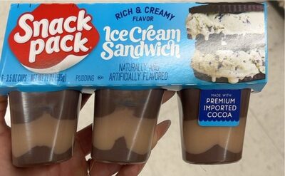 Snack Pack Ice Cream Sandwich Flavored Pudding, 3.25 oz Pudding Cups, 6 Count