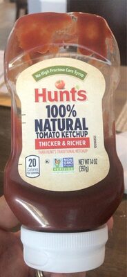 Hunts 100% Natural Tomato Ketchup, No High Fructose Corn Syrup, 14 oz. Squeeze Bottle