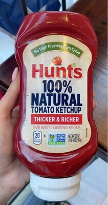 Hunts 100% Natural Tomato Ketchup, Inverted Red Bottle 12/20 oz