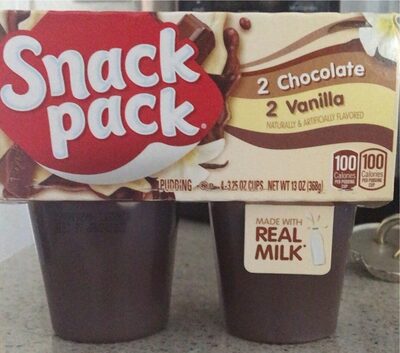 Snack Pack Chocolate Pudding and Vanilla Pudding, 3.25 oz Pudding Cups, 4 Count Pack