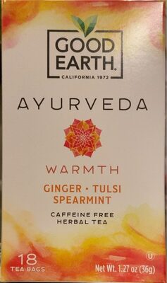 Ayurveda Warmth Ginger, Tulsi, Spearmint Caffeine Free Herbal Tea Bags, Ayurveda Warmth