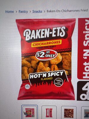 Hot 'N Spicy Chicharrones Fried Pork Skins, Hot 'N Spicy
