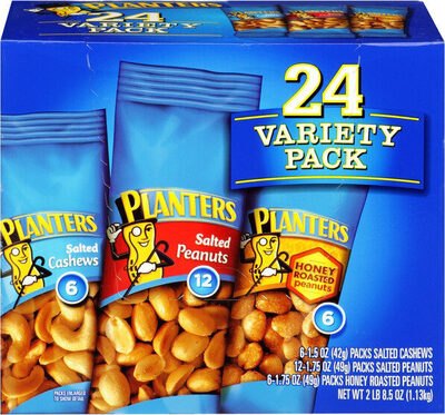 Planters Cashews And Peanuts Variety Pack, 24 Count, 2 Lb 8.5 Oz, Honey