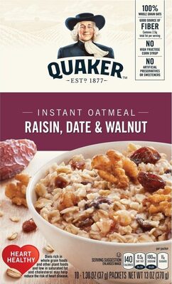 Quaker Raisin, Date & Walnut Instant Oatmeal (10-1.3 Ounce) 13 Ounce 10 Pack Paper Pouch