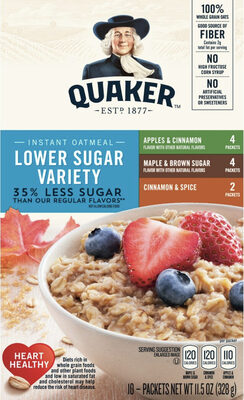 Quaker Instant Oatmeal Lower Sugar Variety Pack 11.5z 10pack