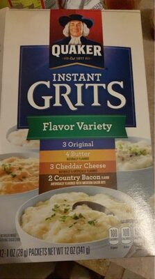 Quaker Instant Grits Flavor Variety (3-1 Oz Original, 4-1 Oz Butter, 3-1 Oz Cheddar Cheese, 2-1 Oz Country Bacon) 12 Ounce 12 Pack Bag in Box