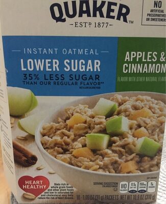 Quaker Lower Sugar Instant Oatmeal Apples & Cinnamon (10 - 1.09 Oz) 10.9 Ounce 10 Pack Packets