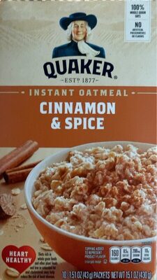 Quaker Cinnamon & Spice Instant Oatmeal(10-1.51 Ounce) 15.1 Ounce 10 Count Paper Pouches