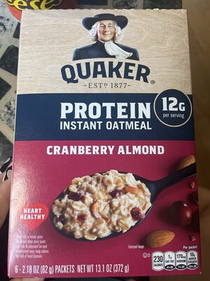 Quaker Protein Cranberry Almond Instant Oatmeal (6-2.18 oz) 13.1 Ounce 6 Count Box