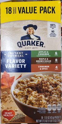 Quaker Instant Oatmeal Flavor Variety (18 - 1.51 Ouncz) 27.3 Ounces 18 Count Paper Pouches