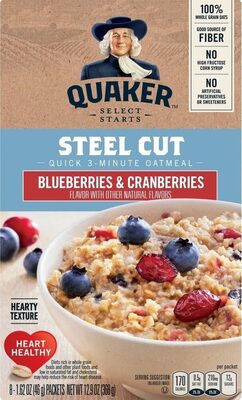 Quaker Steel Cut 3 Minute Blueberry Cranberry Oatmeal (8 - 1.62 Ounce) 12.96 Ounce 8 Pack Paper Pouch