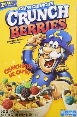 Cap'n Crunch's Crunch Berries Sweetened Corn & Oat Cereal (2-20 Ounce) 40 Ounce 2 Pack Bag