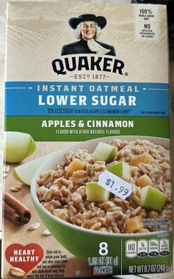 Lower Sugar Apple Cinnamon Instant Oatmeal, Apple; Cinnamon