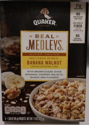 Banana Walnut Flavor Super Grains Multigrain Oatmeal With Brown Sugar, Diced Dried Bananas, Chopped Walnuts, Quinoa And Flaxseed, Banana Walnut