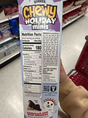 Holiday Minis Chocolate Chip With Sprinkles Mini Granola Bars, Chocolate Chip