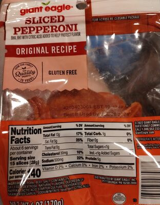 Original Recipe Sliced Pepperoni, Original Recipe