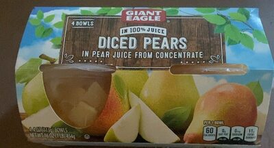 Diced Pears In White Grape And Lemon Juice, Pears