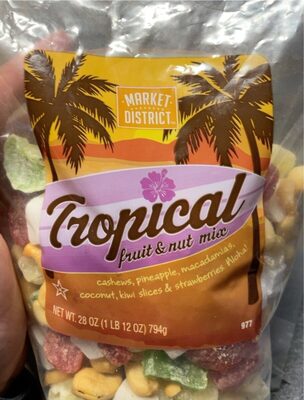 Tropical Fruit & Nut A Blend Of Cashews, Pineapple, Macadamias, Coconut, Kiwi Slices, & Strawberries Mix, Tropical Fruit & Nut