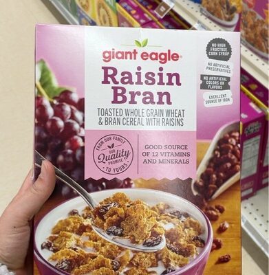 Raisin Bran Toasted Whole Grain Wheat & Bran Cereal With Raisins Cereal, Raisin Bran