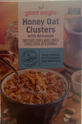 Honey Oat Clusters With Almonds Sweetened Corn & Whole Wheat Flakes Cereal With Granola, Honey Oat Clusters With Almonds