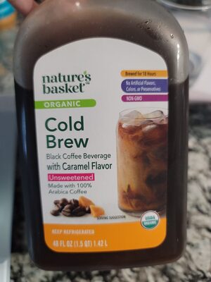 Unsweetened With Caramel Organic Cold Brew 100% Arabica Black Coffee Beverage, Unsweetened With Caramel
