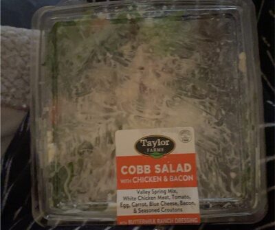 Cobb Salad With Chicken & Bacon Valley Spring Mix, White Chicken Meat, Tomato, Egg, Carrot, Blue Cheese, Bacon, & Seasoned Croutons With Buttermilk Ranch Dressing, Cobb With Chicken & Bacon