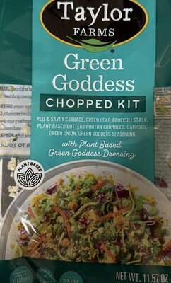 Green Goddess Red And Savoy Cabbage, Green Leaf, Broccoli, Plant Based Butter Crouton Crumbles, Carrot, Green Onion, Green Goddess Seasoning With Plant Based Green Goddess Dressing Chopped Kit, Green Goddess