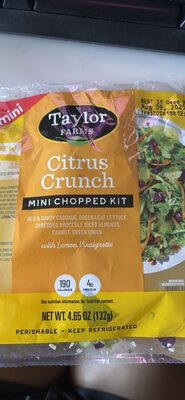 Citrus Crunch Red & Savoy Cabbage, Green Leaf Lettuce, Shredded Broccoli, Diced Almonds, Carrot, Green Oinion With Lemon Vinaigrette Mini Chopped Kit, Citrus Crunch