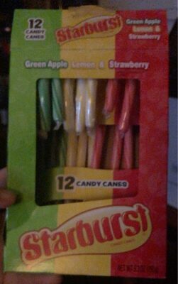 Green Apple, Lemon & Strawberry Flavored Candy Canes, Green Apple, Lemon & Strawberry