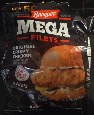 Banquet MEGA Filets Original Crispy Chicken Filets, Frozen Meal, 24 oz., 6-Count