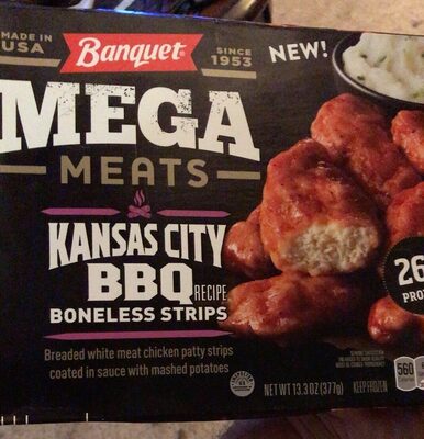 Banquet Mega Meats Kansas City BBQ Boneless Chicken Strips, Frozen Meal, 13.3 oz.