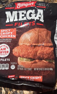 Banquet MEGA Filets Spicy Crispy Chicken Filets, Frozen Meal, 24 oz., 6-Count