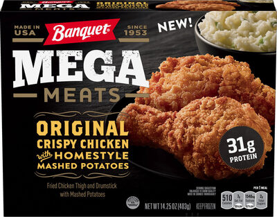 Banquet MEGA Meats Original Crispy Chicken with Mashed Potatoes, Frozen Meal, 14.25 oz.