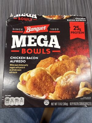 Banquet MEGA Bowls Chicken Bacon Alfredo, Frozen Meal, 13 oz.