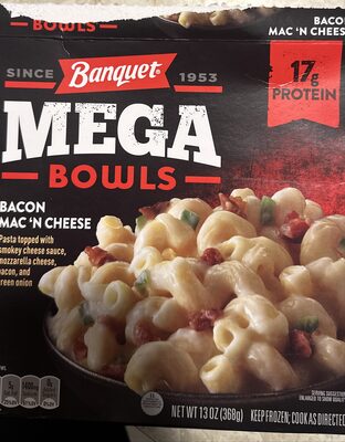 Banquet MEGA Bowls Bacon Mac 'N Cheese, Frozen Meal, 13 oz.