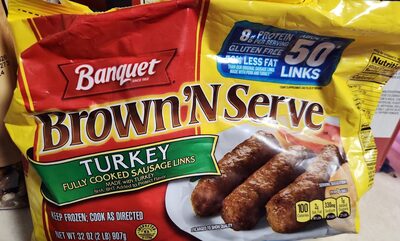 Banquet Brown 'N Serve Turkey Sausage Links, Frozen Breakfast, 32 oz.