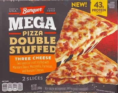 Three Cheese Two Layers Of Crust Stuffed With Marinara Sauce, Mozzarella, Parmesan, And Romano Cheeses Double Stuffed Mega Pizza, Three Cheese
