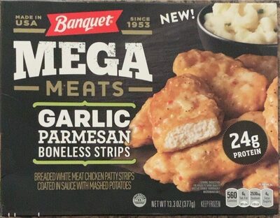 Banquet Mega Meats Garlic Parmesan Boneless Chicken Strips, Frozen Meal, 13.3 oz.