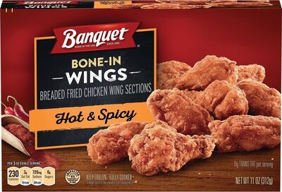 Banquet Hot & Spicy Bone-In Wings, Frozen Meal, 11 oz.